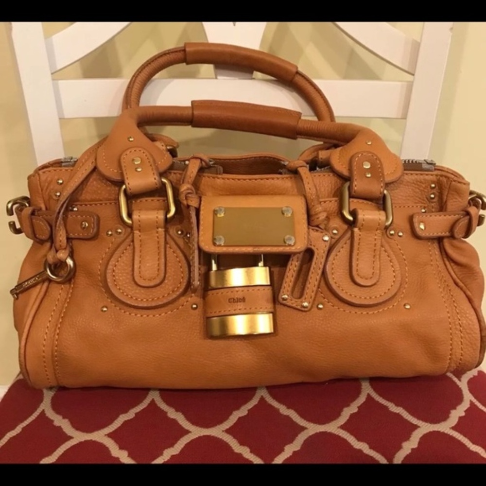 Chloe Camel Pebbled Leather Paddington Bag